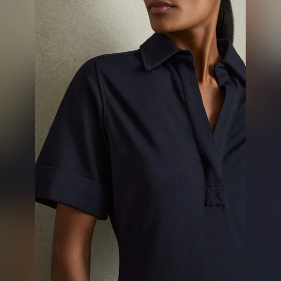 Reiss Astrid Side Slit Jersey Polo Midi Dress